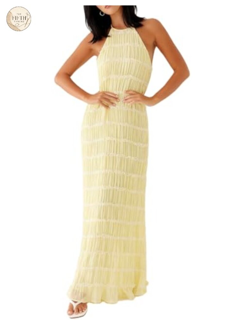 Women's Backless Smocked Maxi Dress Spaghetti Strap Cut Out Flowy Beach